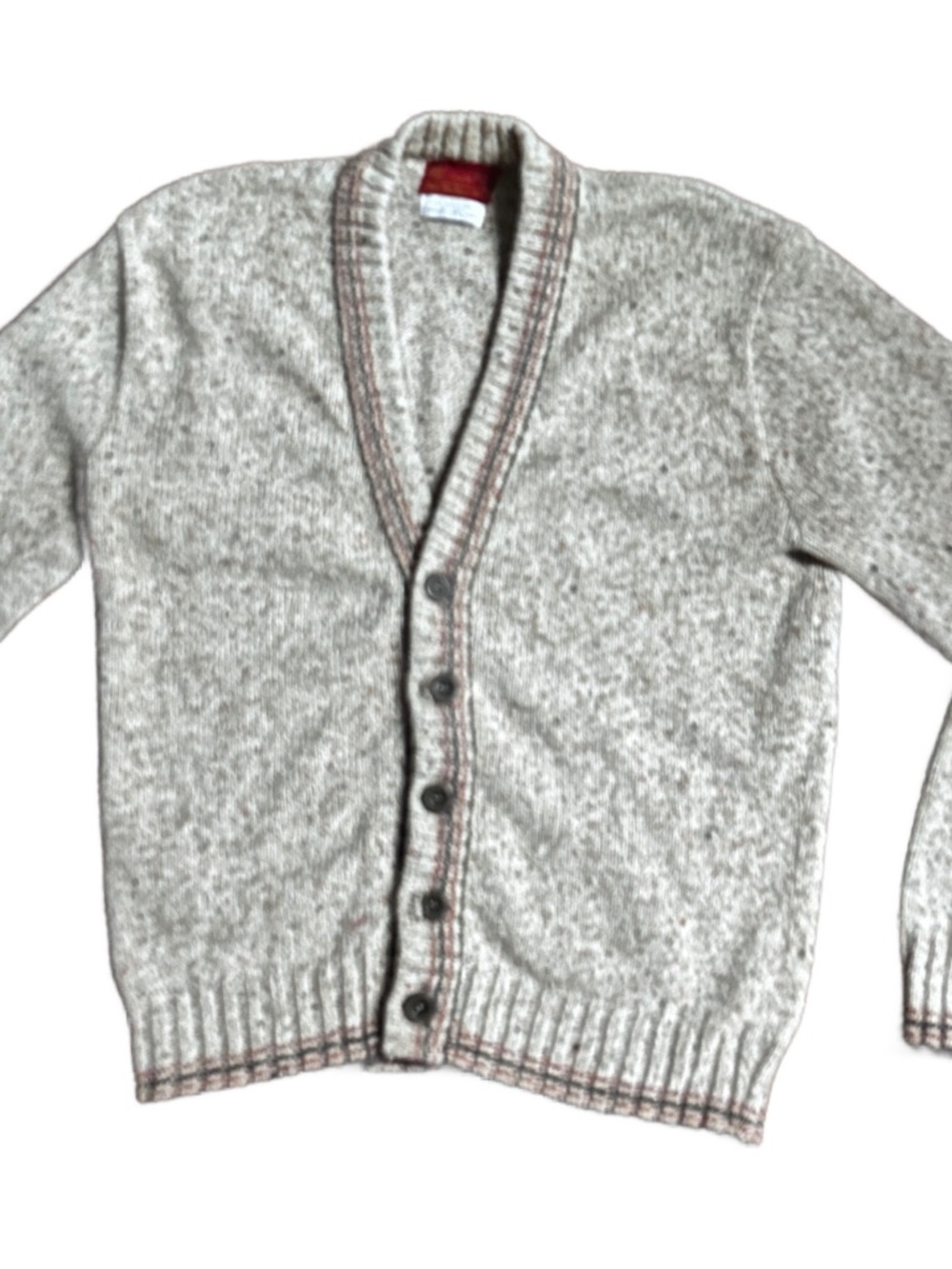 Sears ~ Men’s Large ~ Beige/Brown ~ Vintage ~ USA ~ Wool Blend Cardigan Sweater